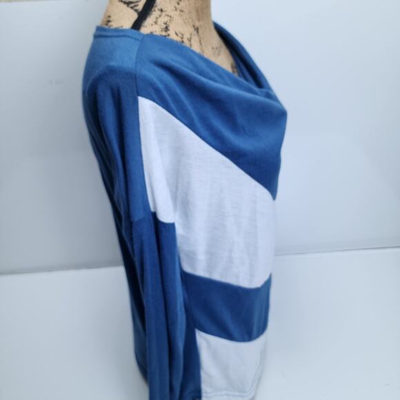 YaYamis Blue & White Striped Long Sleeve Cowl Neck T-Shirt Women's Size XXL - Picture 4 of 5